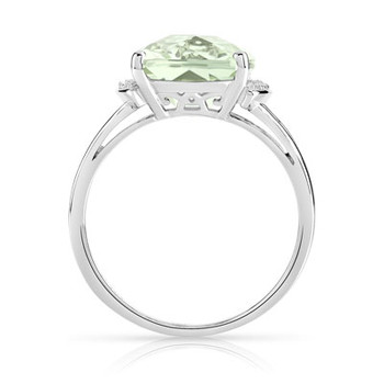 Bague or 375 blanc quartz vert carrée et diamants