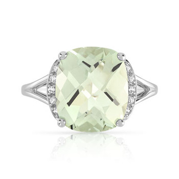 Bague or 375 blanc quartz vert carrée et diamants