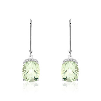 Boucles d'oreilles or 375 blanc dormeuses quartz verts et diamants