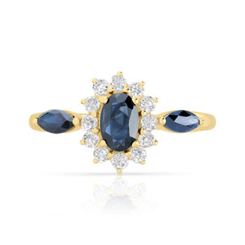 Bague or 375 2 tons saphirs ovales et topazes blanche