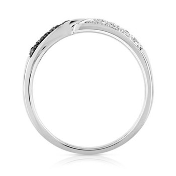 Bague or 375 blanc diamants noirs et blancs