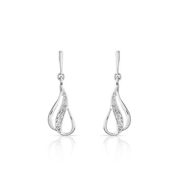 Boucles d'oreilles or 375 blanc pendants diamants