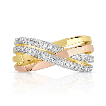 Bague 3 ors 375 entrelacée diamants