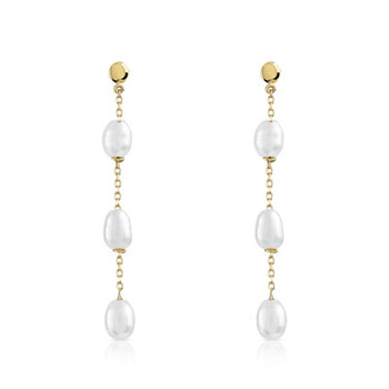 Boucles d'oreilles or 375 jaune pendants perles de culture de Chine