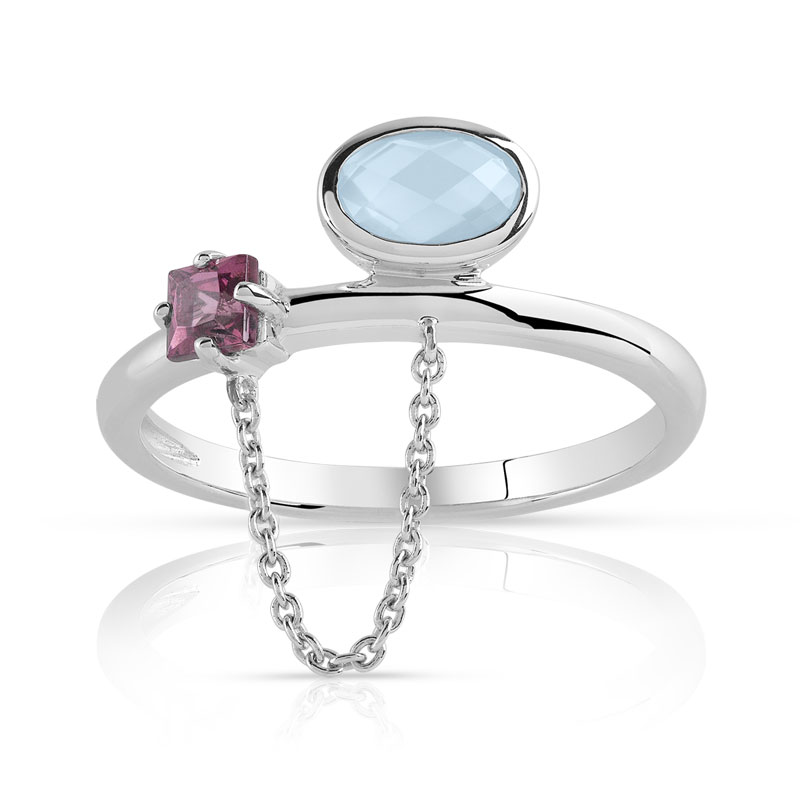 Bague or 375 blanc pierre fine - vue V1