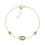 Bracelet or 375 jaune citrine et grenats et onyx