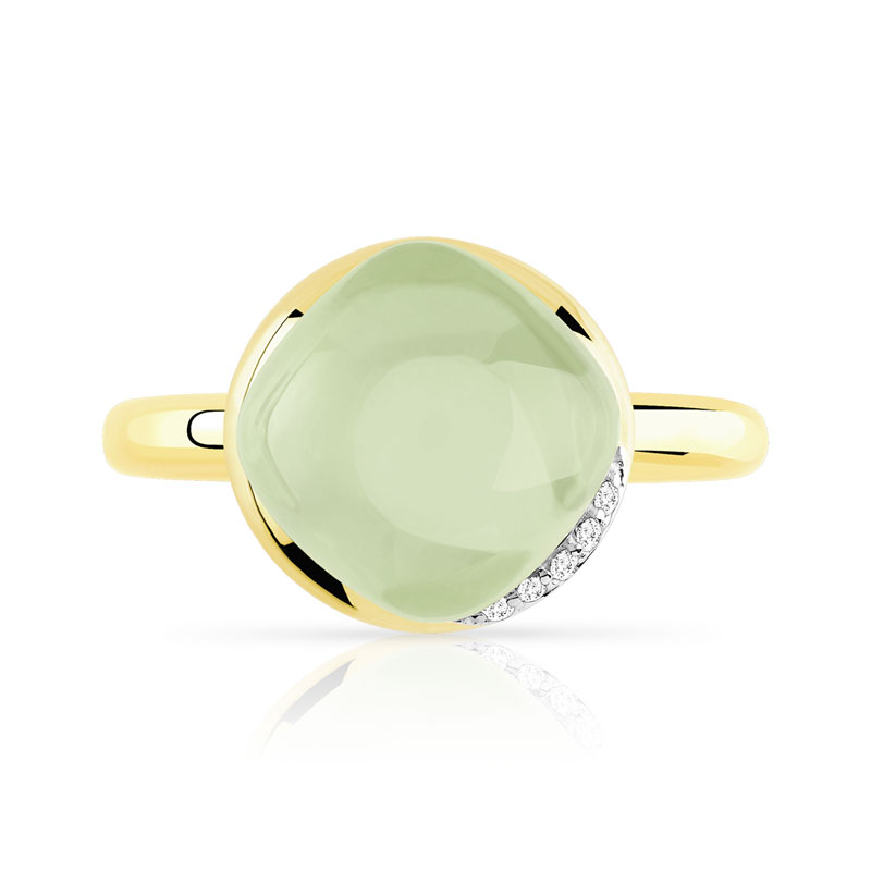 Bague or 375 2 tons quartz vert et diamant - vue 3