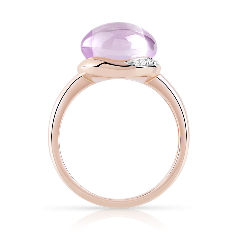 Bague or 375 rose améthyste et diamant - vue 2