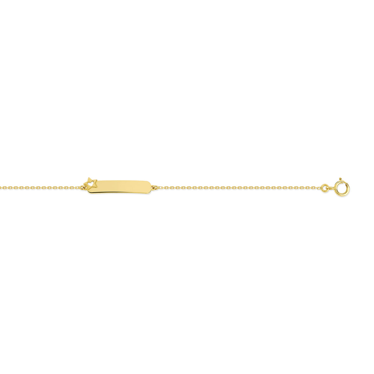 Bracelet identité or 375 jaune personnalisable étoile ajourée coeur 14 cm