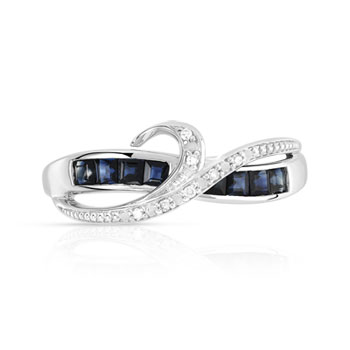 Bague or 375 blanc saphirs et diamants