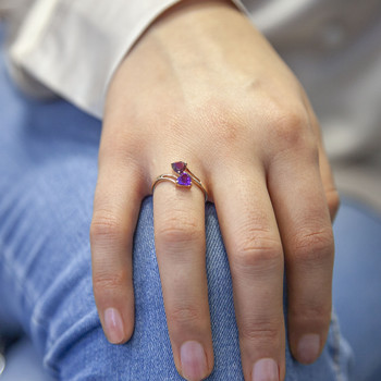 Bague or 375 rose grenat rhodolite et améthystes coeurs