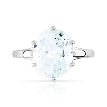 Bague or 375 blanc aigue-marine ovale