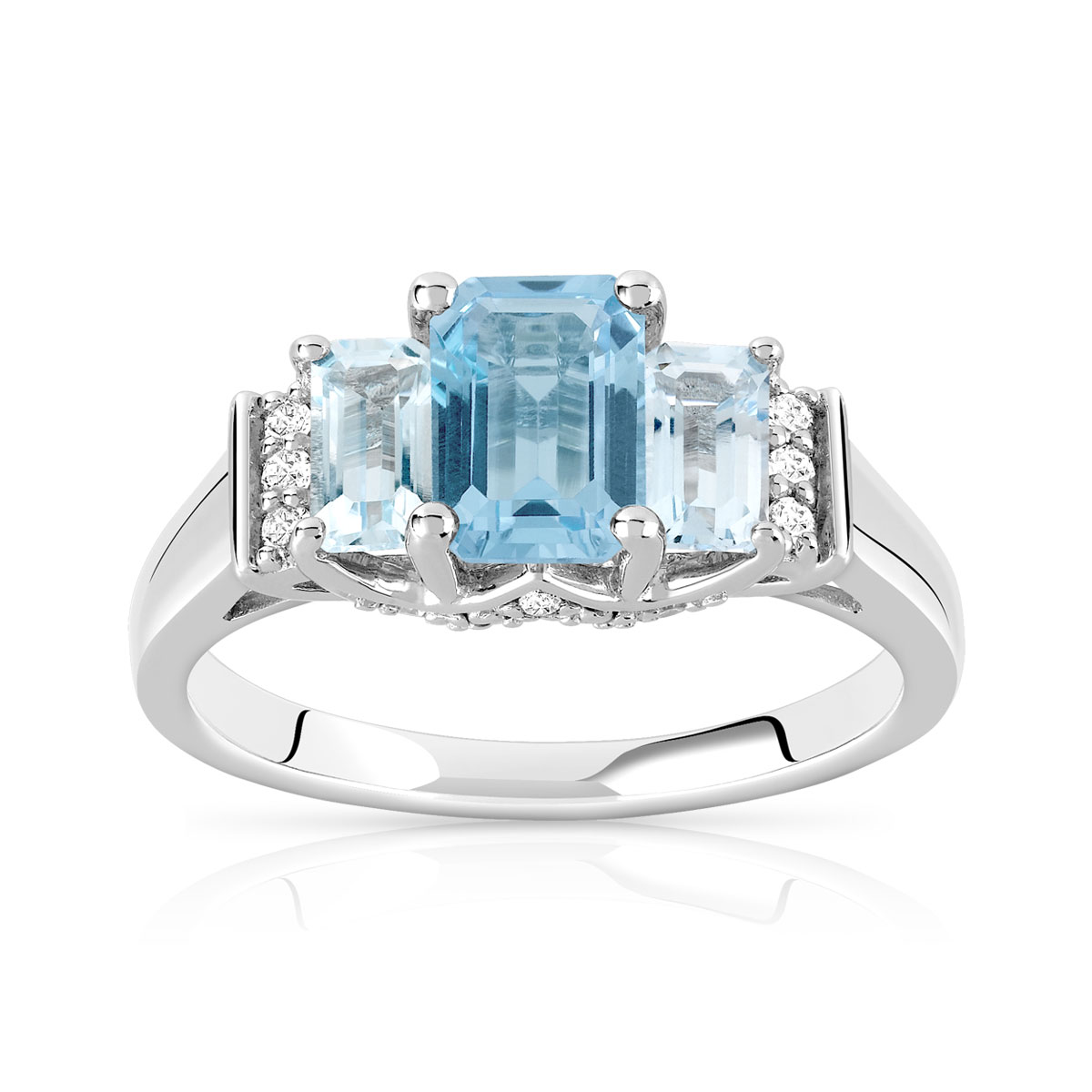 Bague or 375 blanc topaze bleue traitée et diamant Femme Bague MATY