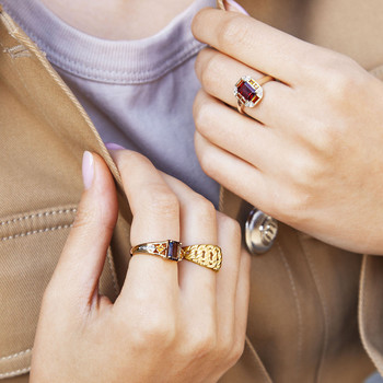 Bague or 375 2 tons grenat citrines et diamants