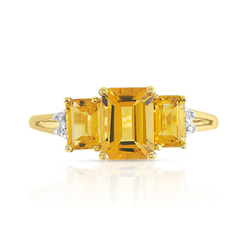 Bague or 375 2 tons citrines rectangulaires et diamants