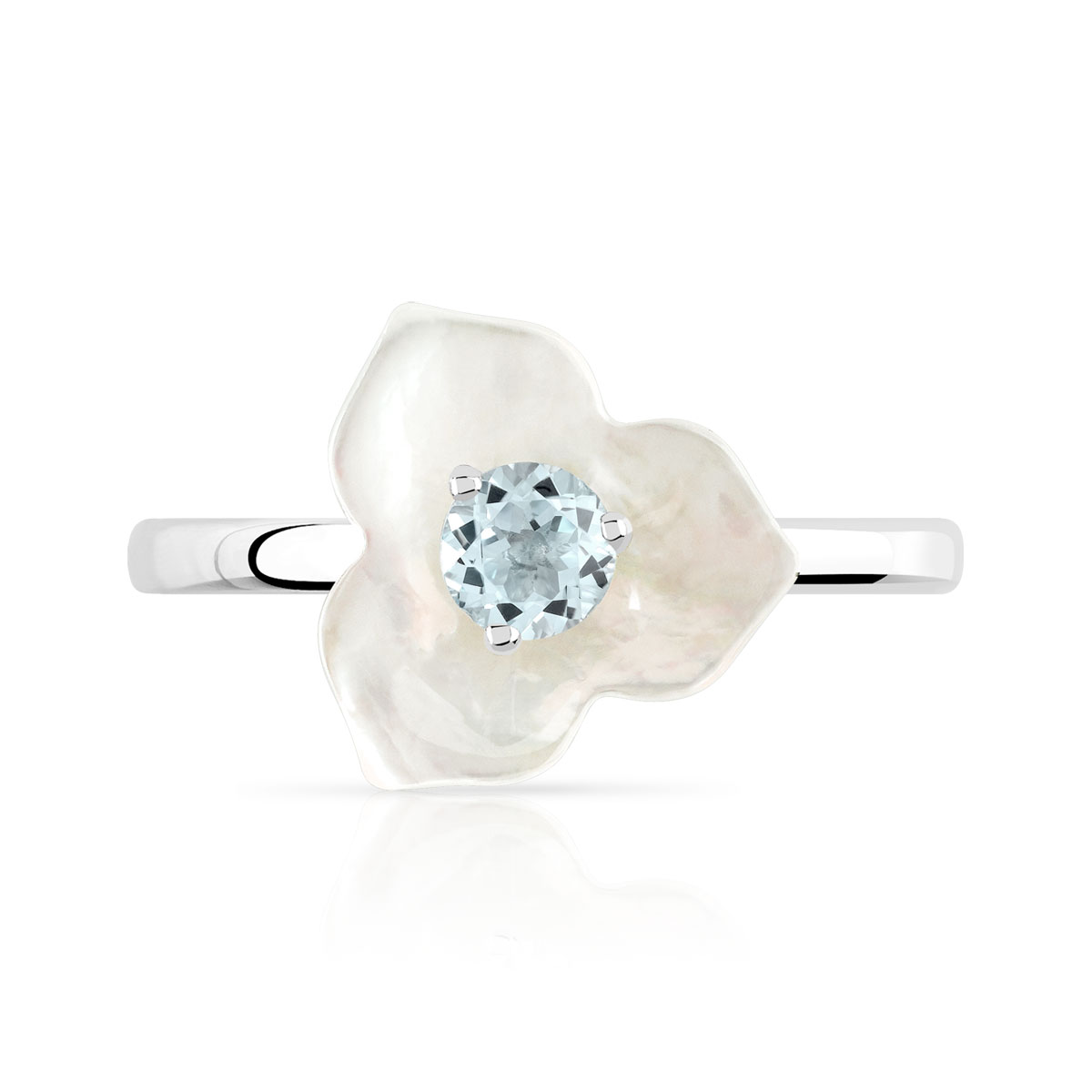 Bague or 375 blanc topaze bleue traitée et nacre - vue V3