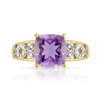 Bague or 375 2 tons améthyste carrée et diamants