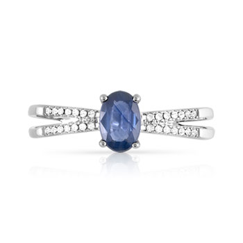 Bague or 375 blanc saphir ovale et diamants