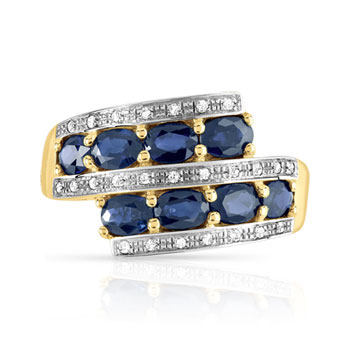 Bague or 375 2 tons saphirs et diamants