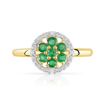 Bague or 375 2 tons fleur émeraudes et diamants