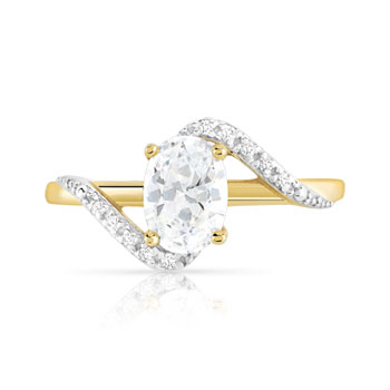 Bague or 375 2 tons zirconias ovale