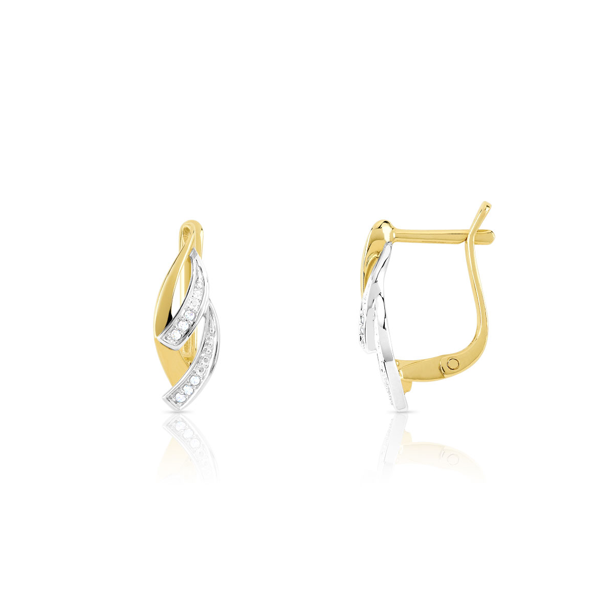 Boucles d'oreilles or 375 2 tons dormeuses diamants