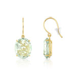 Boucles d'oreilles or 375 jaune quartz vert et diamant