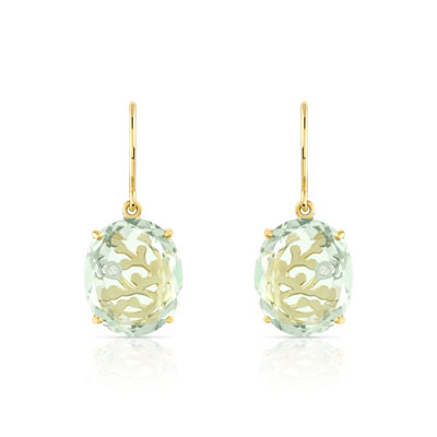Boucles d'oreilles or 375 jaune quartz vert et diamant - vue D1