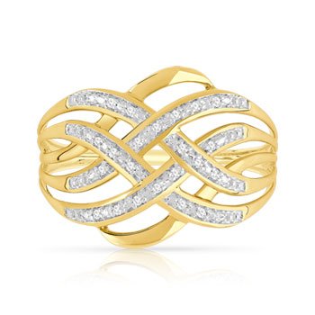Bague or 375 2 tons entrelacée diamants
