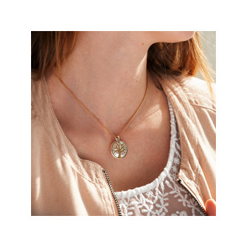 Pendentif or 375 jaune arbre de vie et nacre