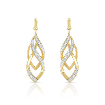 Boucles d'oreilles or 375 2 tons pendants diamants