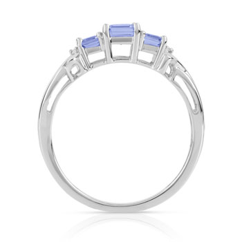 Bague or 375 blanc tanzanites rectangulaires et diamants