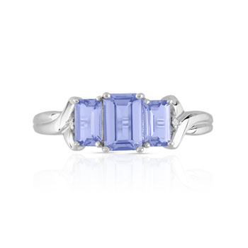 Bague or 375 blanc tanzanites rectangulaires et diamants