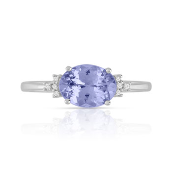 Bague or 375 blanc tanzanite ovale et diamants