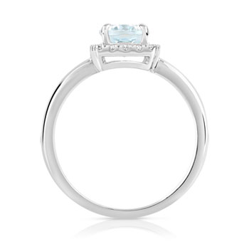 Bague or 375 blanc aigue-marine ovale et diamants