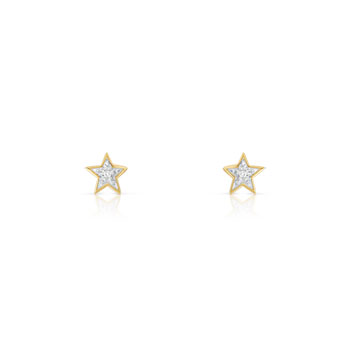 Boucles d'oreilles or 375 2 tons étoiles diamants