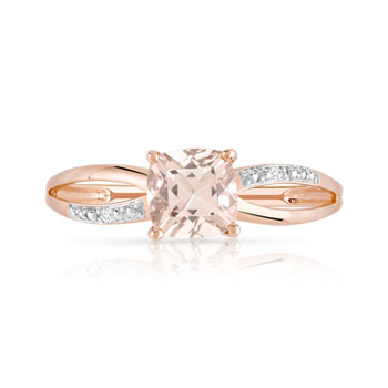 Bague or 375 rose morganite carrée et diamants