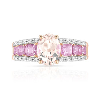 Bague or 375 rose pierres fines et diamants