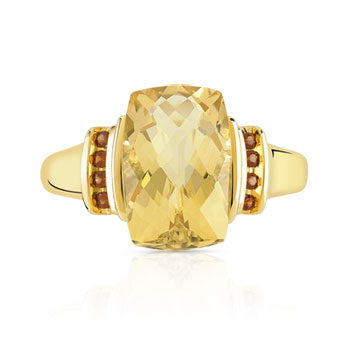Bague or 375 jaune citrine rectangulaire et grenats