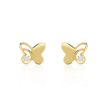 Boucles d'oreilles or 375 jaune papillons zirconias