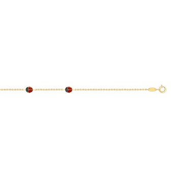 Bracelet or 375 jaune coccinelles laque rouge et noire 15 cm