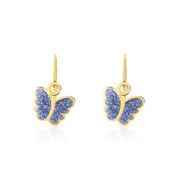 Boucles d'oreilles or 375 jaune et laque brisures papillons