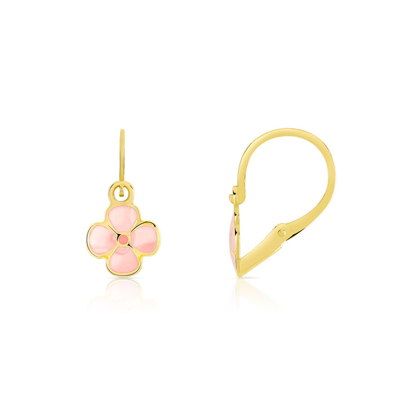 Boucles d'oreilles or 375 et laque brisures fleurs