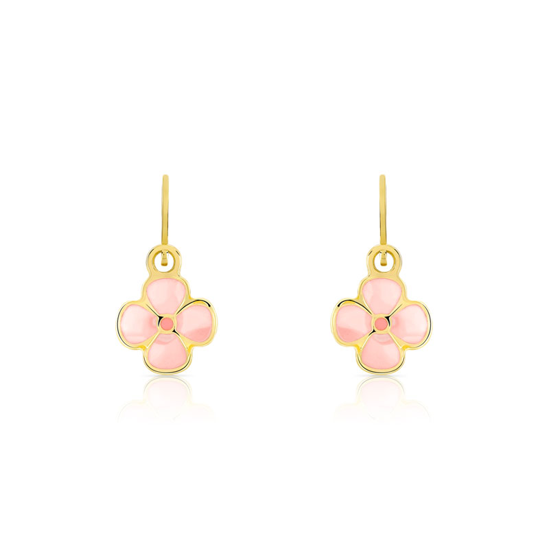 Boucles d'oreilles or 375 et laque brisures fleurs - vue D1