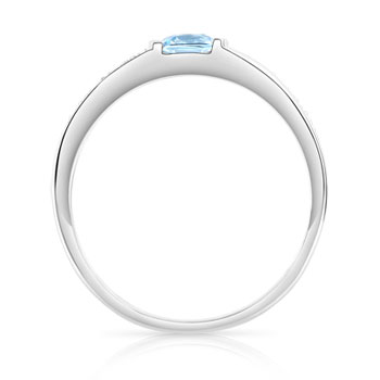 Bague or 375 blanc topaze bleue traitée et diamants