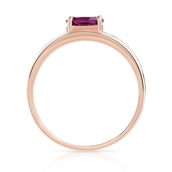 Bague or 375 rose grenat rhodolite et diamants