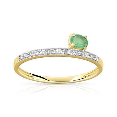 Bague or 375 2 tons émeraude et diamant - vue 1