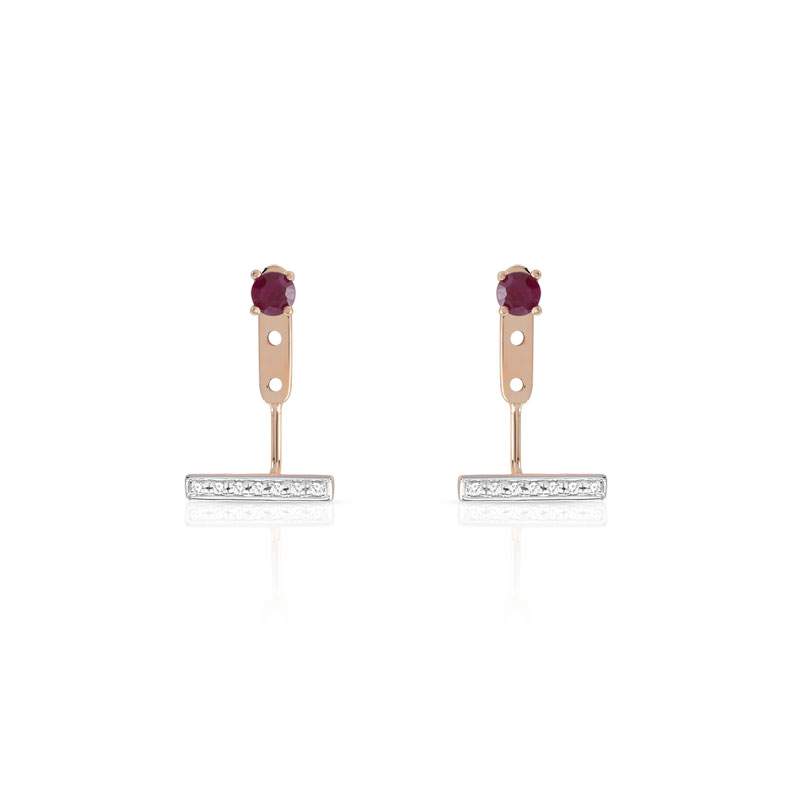 Boucles d'oreille or 375 rose rubis et diamant - vue D1