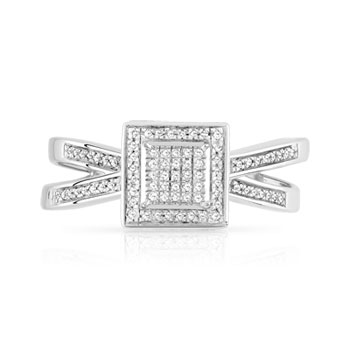 Bague or 375 blanc carrée diamants