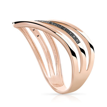Bague or 375 rose 'V' diamants noirs
